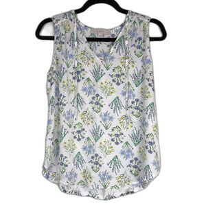 LOFT Floral Sleeveless Blouse XS White Blue Green Lightweight Spring Top